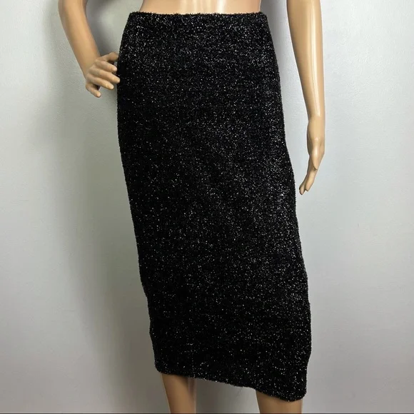 NEW LOVERS + FRIENDS REVOLVE BLACK TINSEL MIDI SKIRT - Picture 2 of 8